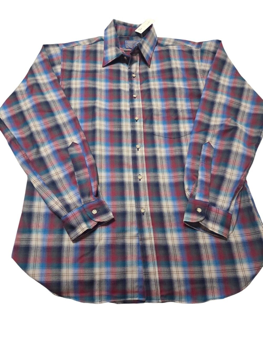 VTG Deadstock Pendleton Wool Shirt Men's L Red Blue Black Plaid Button Up C292